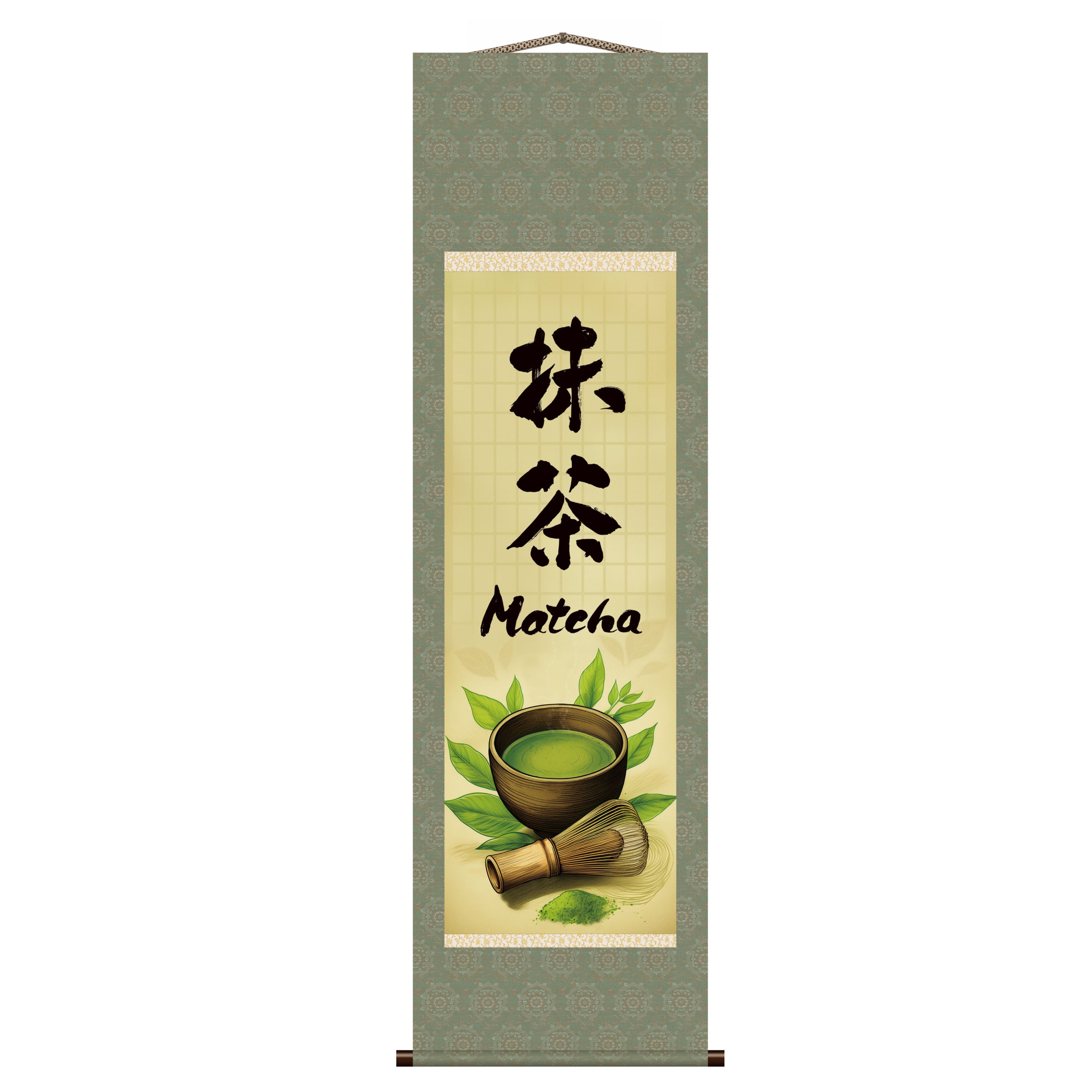 Japanese Matcha Kakemono Wall Scroll – Matcha Whisk and Tea Ceremony