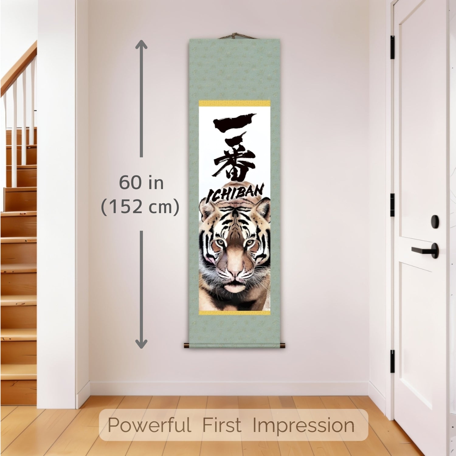 Japanese Ichiban Tiger Kakemono Wall Scroll – Powerful Tiger Portrait